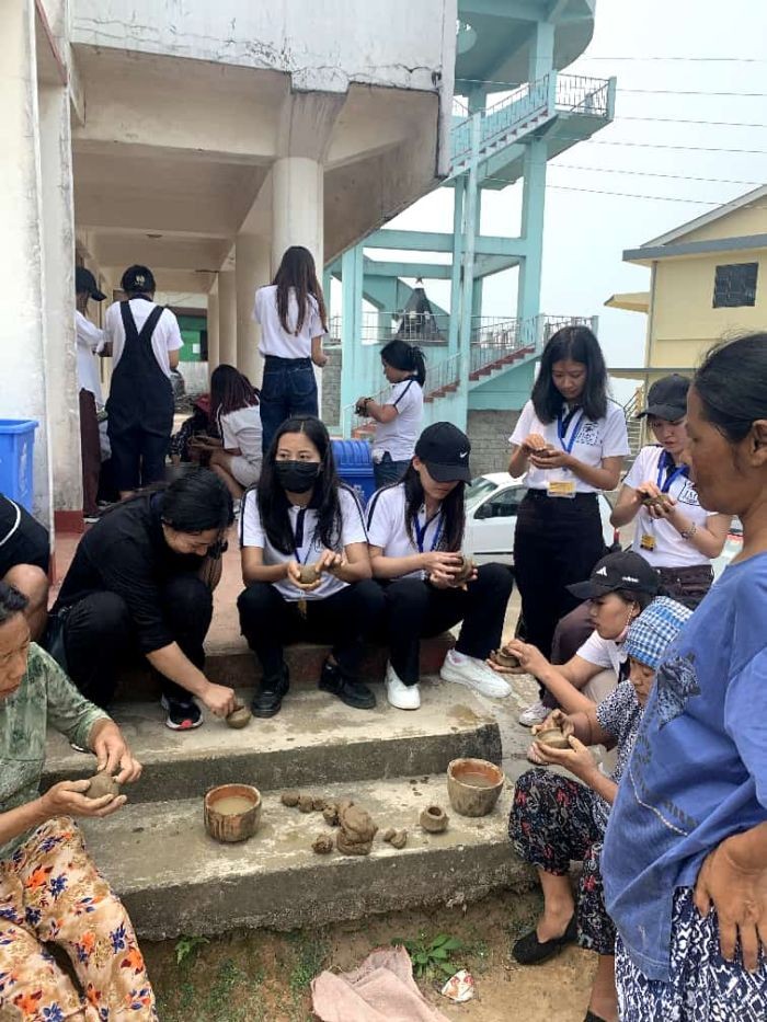 Jubilee Memorial College students during the workshop on pottery making held at Changki village, on April 18.